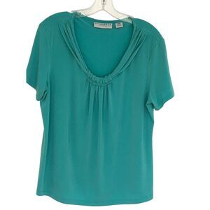 Sag Harbor Women's Cap Sleeve Scoop Neck Blouse Blue Size L
